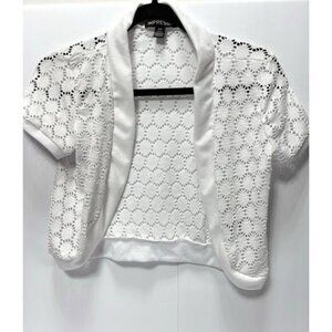 Womens White Short Sleeve Cardigan Sweater Small Size With Small Stain*As is*